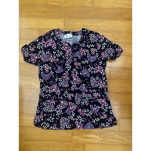 Breast Cancer Pink Ribbon Women's Scrub Top Small Sanibel Scrubs‎  Fits Like XS